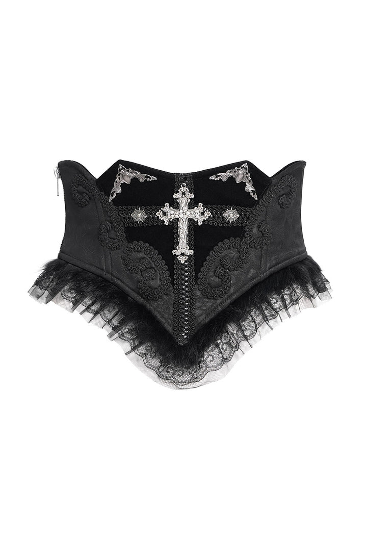womens gothic corset with gothic cross zipper pull