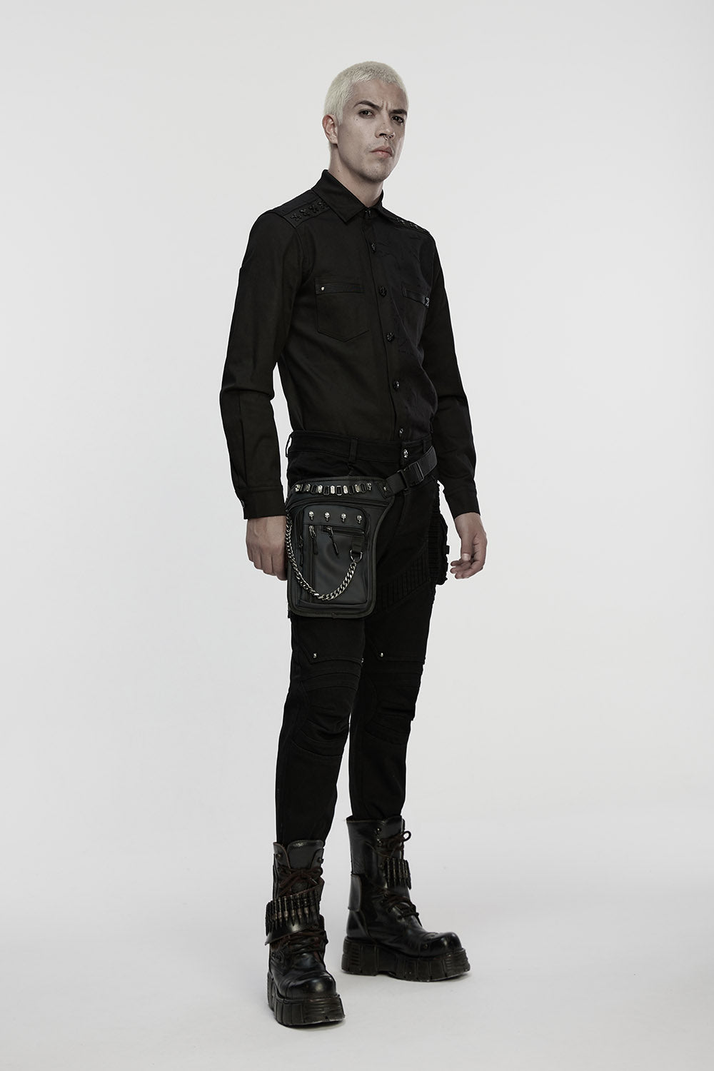 mens gothic vegan leather waist bag