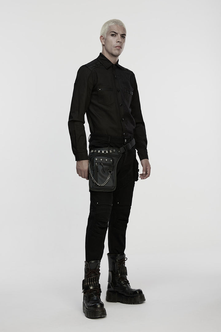 mens gothic vegan leather waist bag