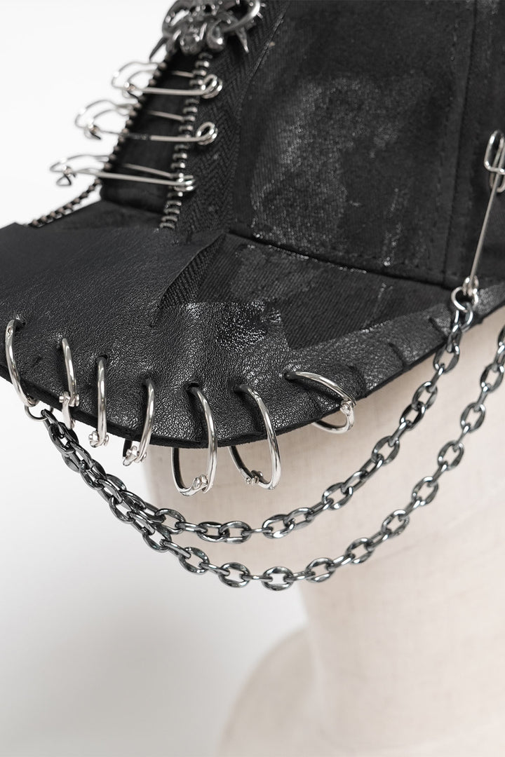 mens distressed gothic hat with chains 