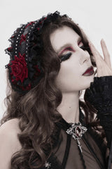 red and black lolita headband with faux roses