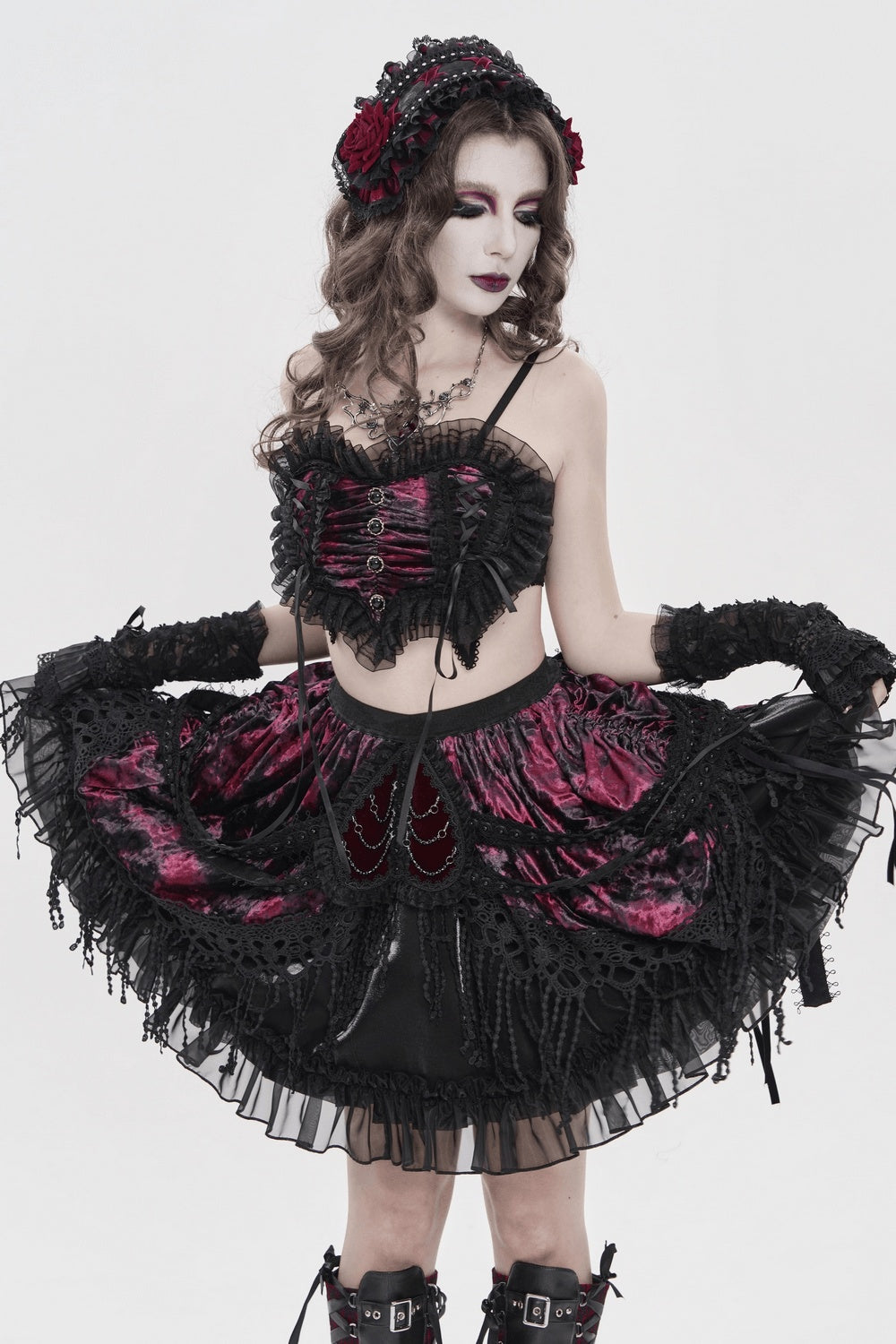 lace-up red and black lolita headband