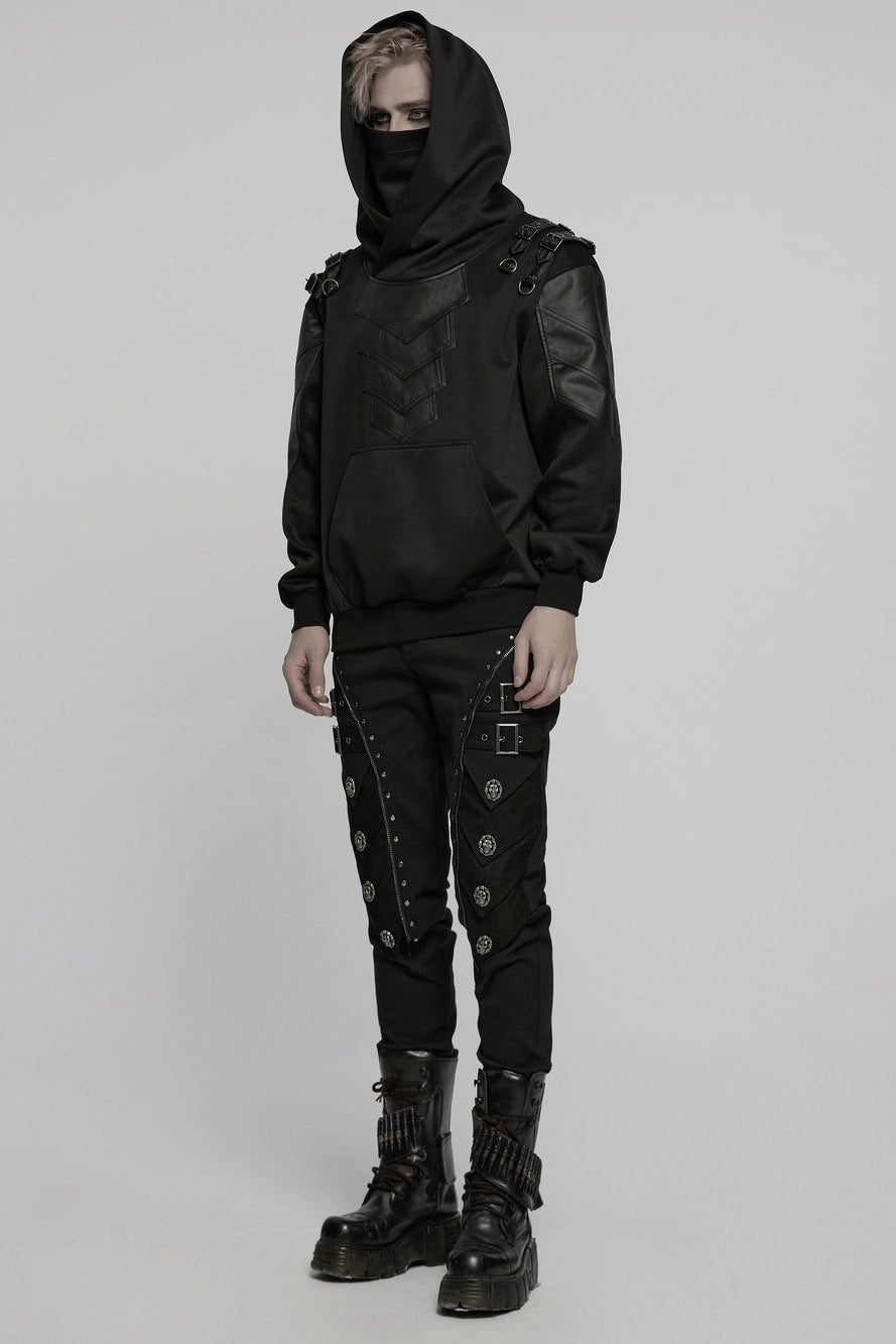 black grunge goth mens techwear hooded coat