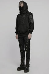 black grunge goth mens techwear hooded coat