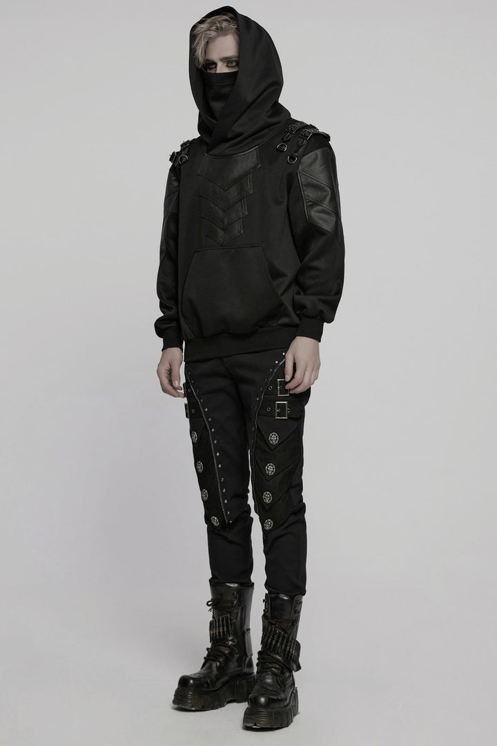black grunge goth mens techwear hooded coat