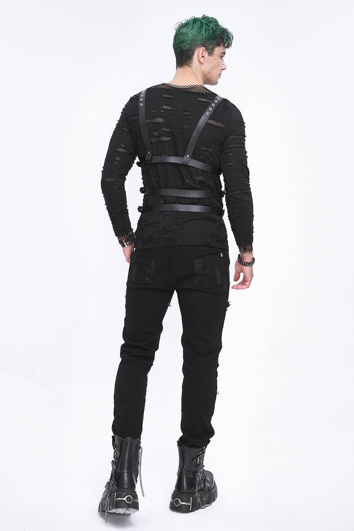 mens black leather chest harness