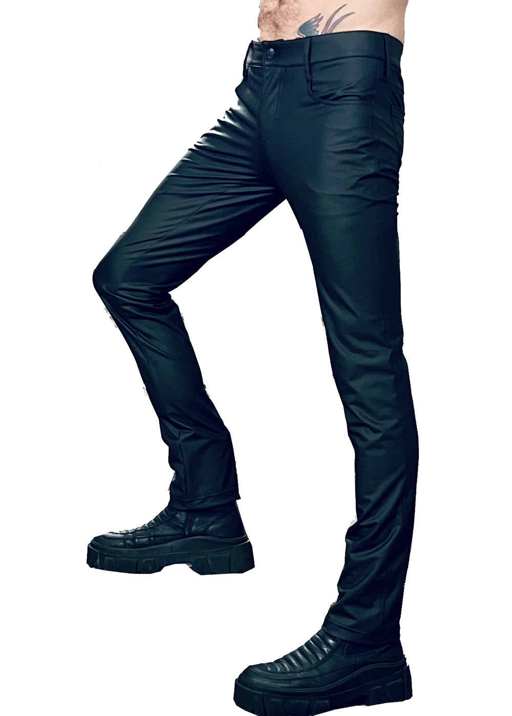 mens emo black matte vinyl slim fit pants