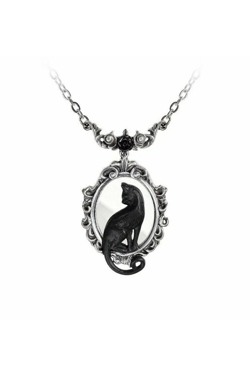 Necklace with a black cat pendant on a white background