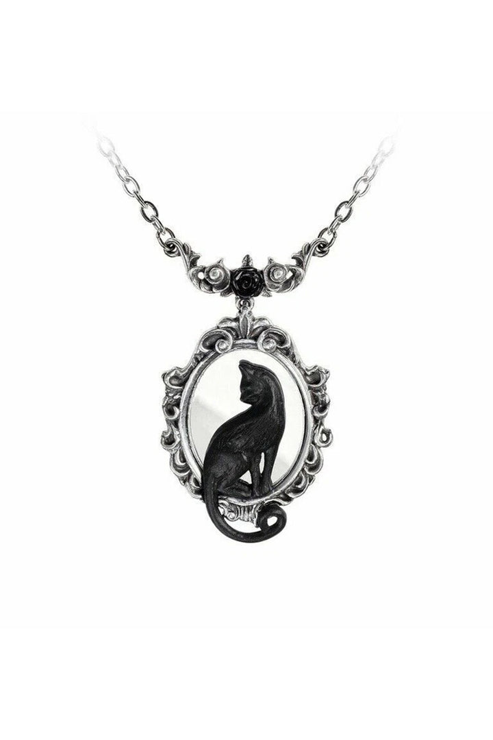 Necklace with a black cat pendant on a white background