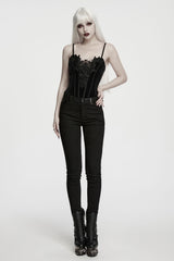 High fitted waist black pants with functional front button