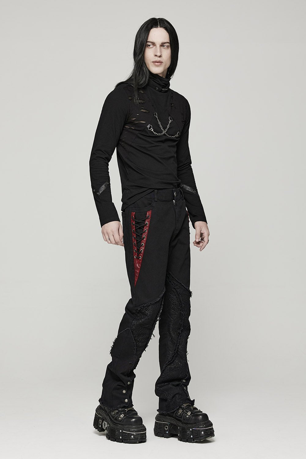 Black Lord Lace - Up Pants [BLACK/RED] - mens pants - VampireFreaks - Punk Rave