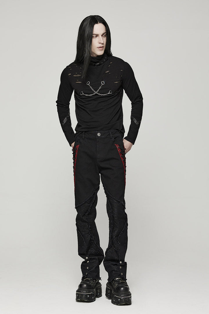 Black Lord Lace - Up Pants [BLACK/RED] - mens pants - VampireFreaks - Punk Rave