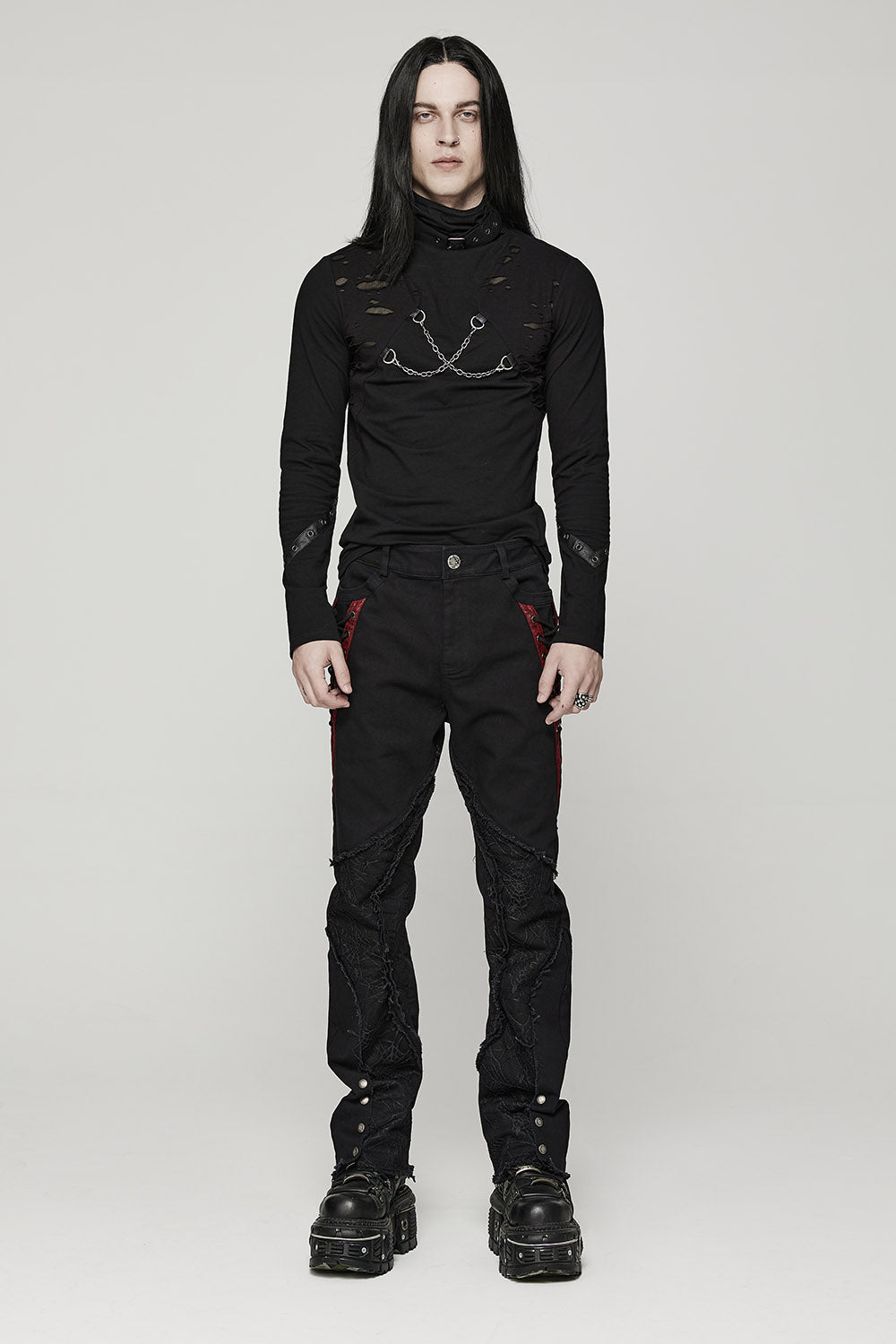Black Lord Lace - Up Pants [BLACK/RED] - mens pants - VampireFreaks - Punk Rave