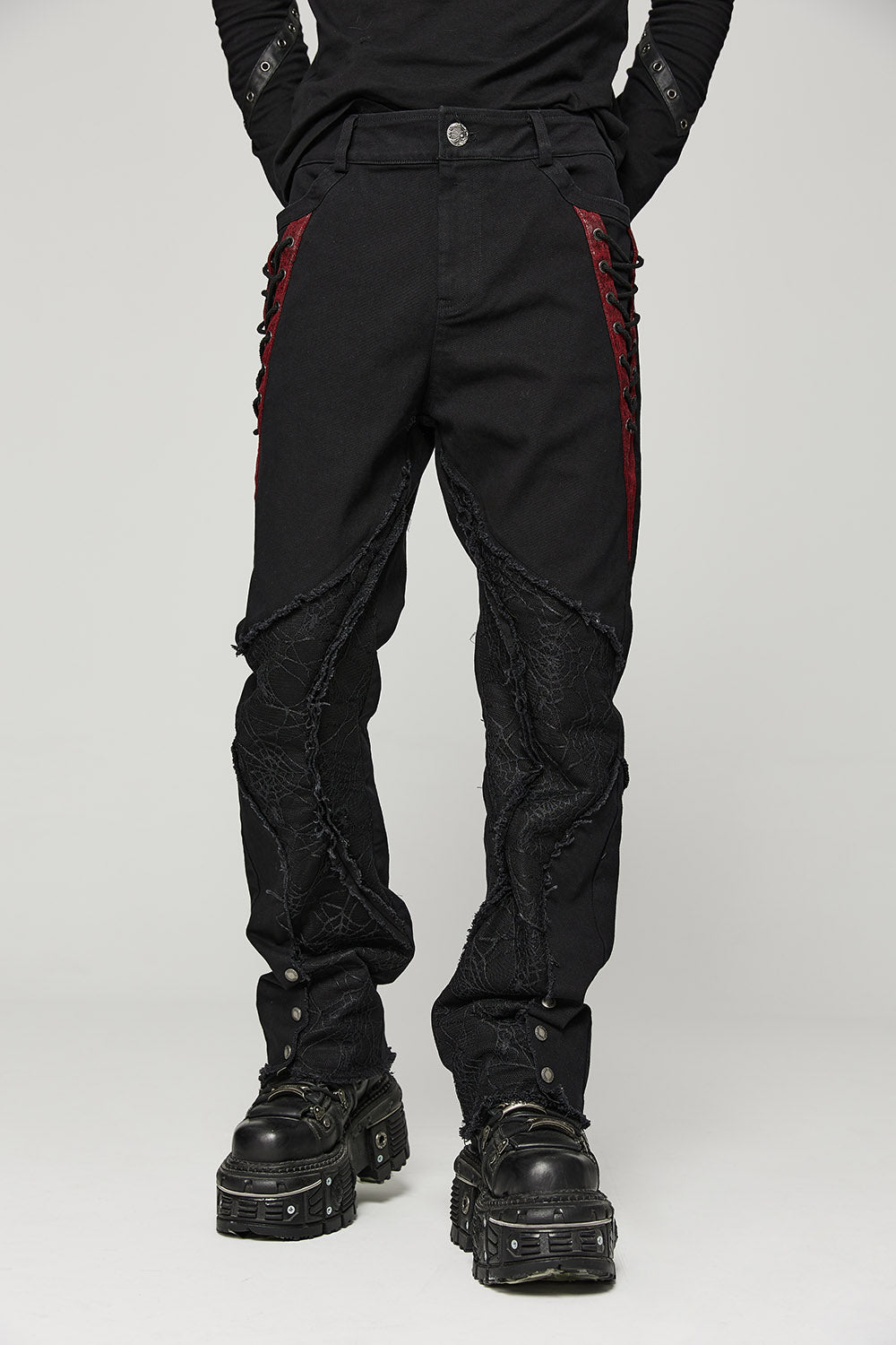 Black Lord Lace - Up Pants [BLACK/RED] - mens pants - VampireFreaks - Punk Rave