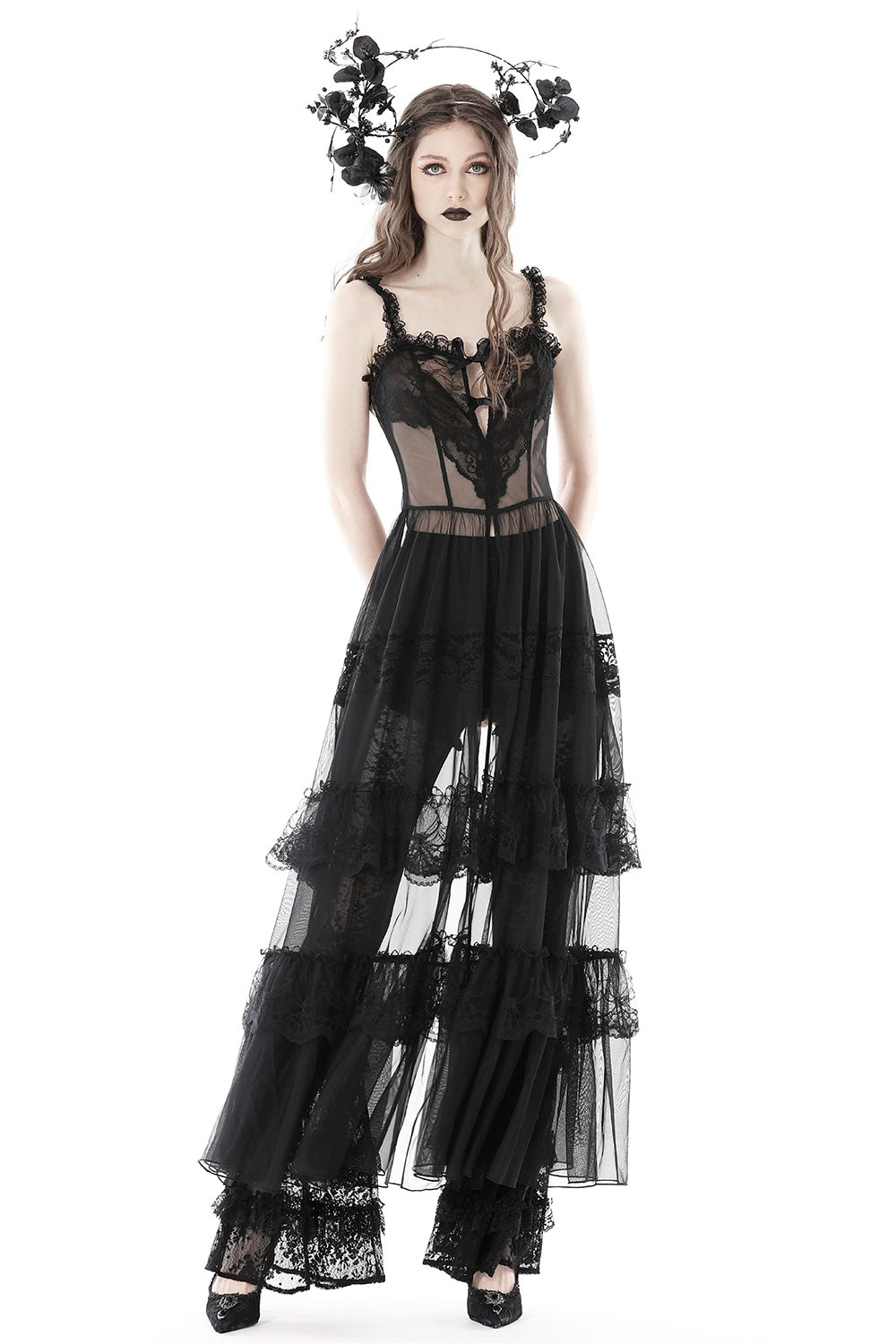 Black Madonna Mesh Maxi Dress