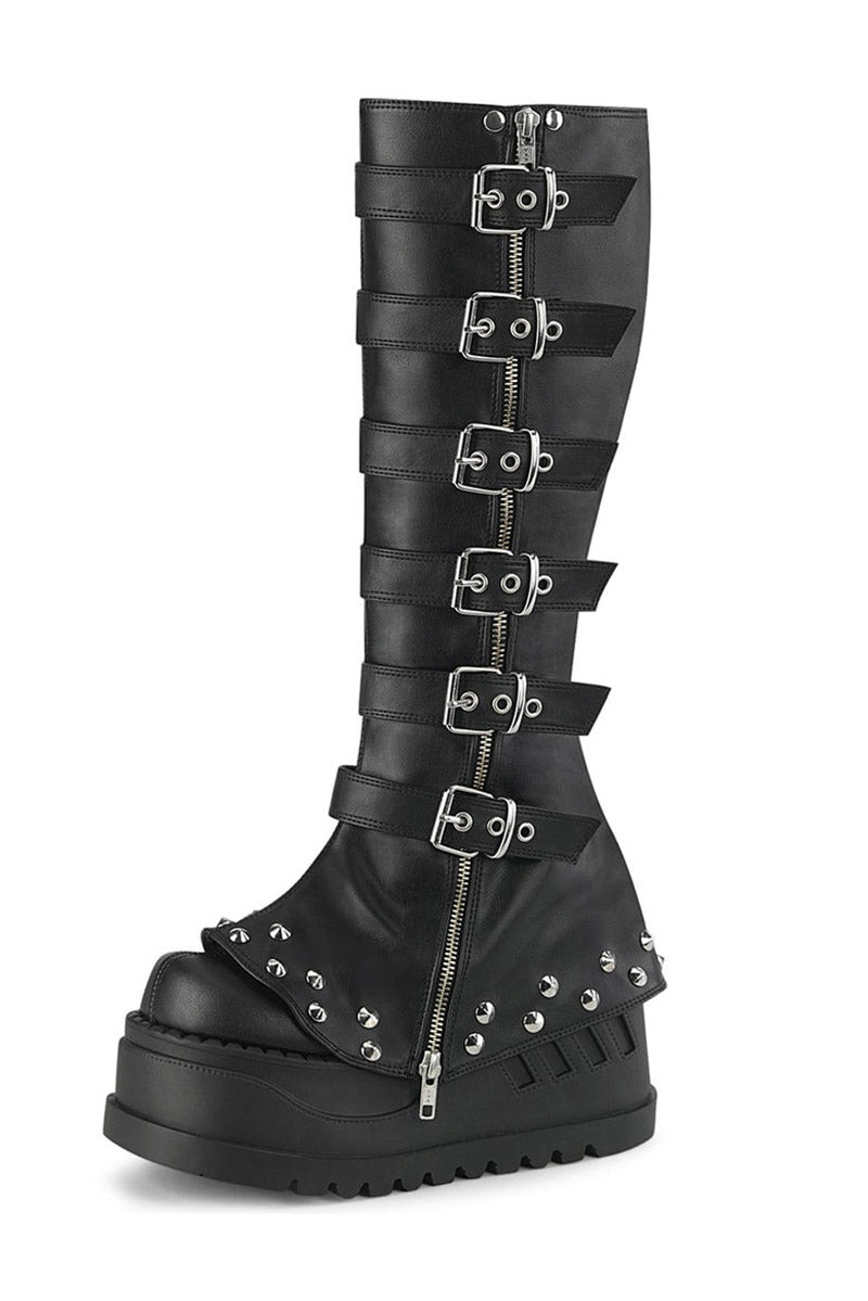 Black Mausoleum Knee - High Boots [STOMP - 223] - womens shoes - VampireFreaks - Demonia