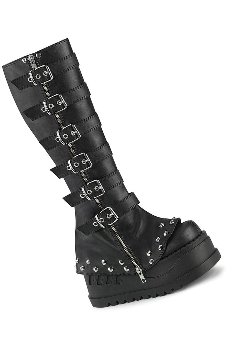 Black Mausoleum Knee - High Boots [STOMP - 223] - womens shoes - VampireFreaks - Demonia