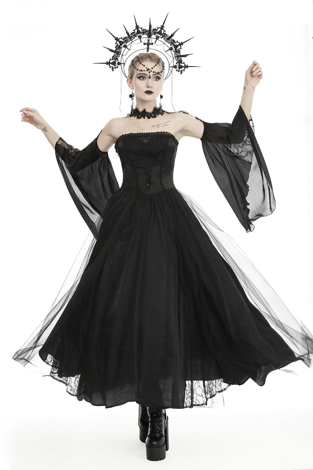 Black Mausoleum Maxi Tulle Dress - dresses - VampireFreaks - Dark In Love