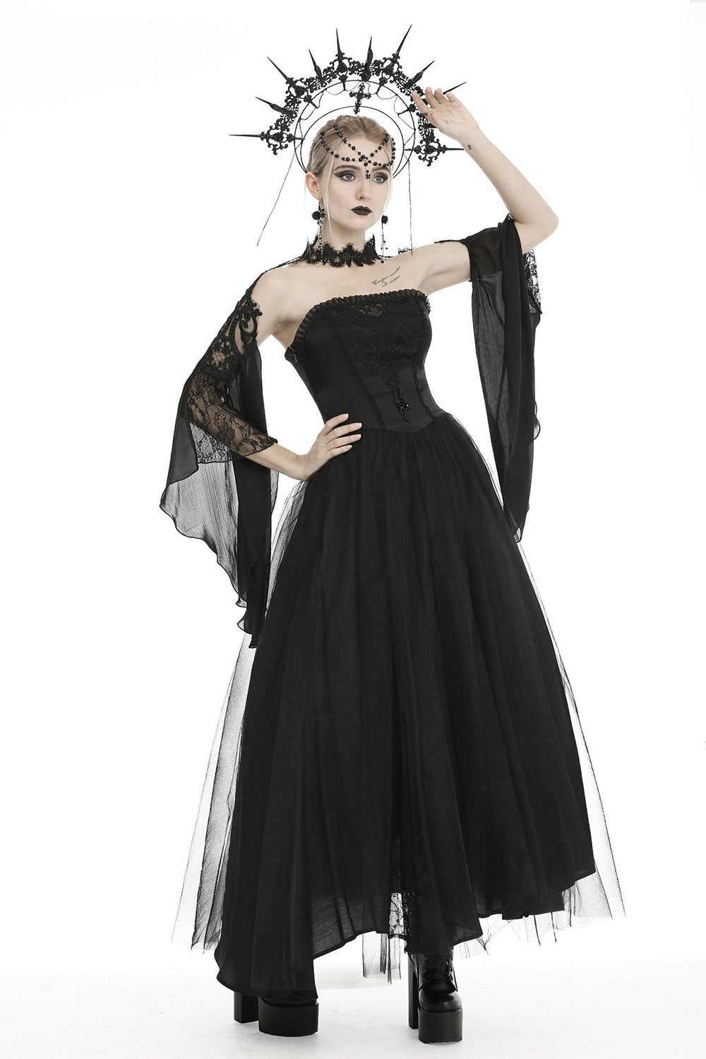 Black Mausoleum Maxi Tulle Dress - dresses - VampireFreaks - Dark In Love