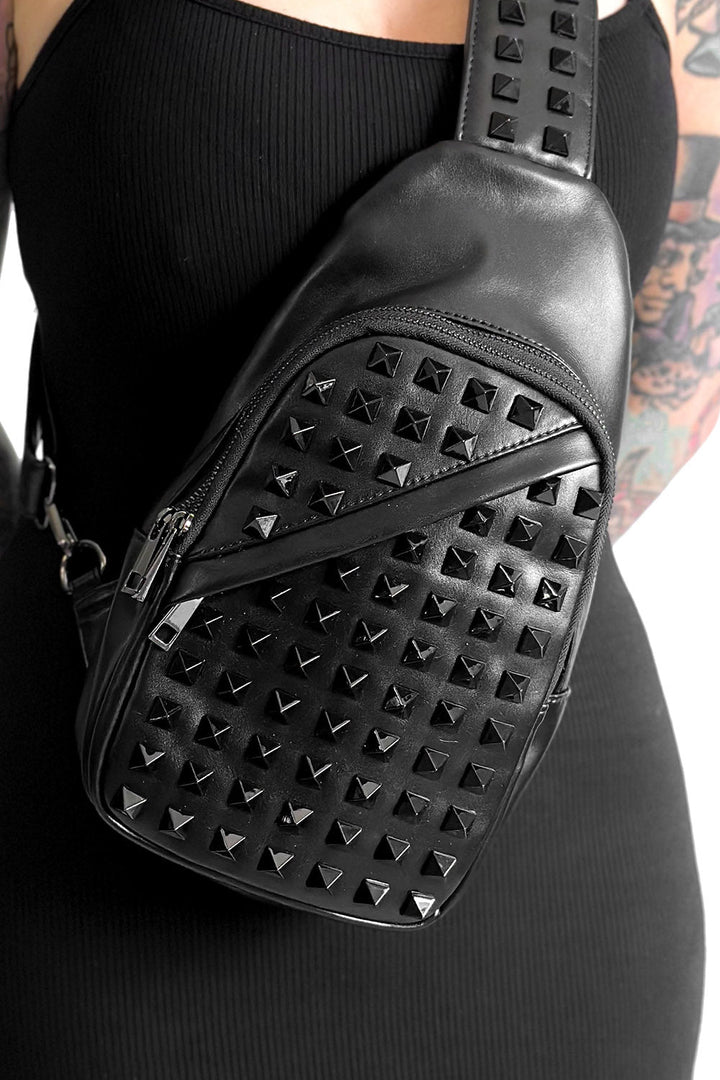 Black on Black Studded Sling Bag - bags & wallets - VampireFreaks - Foxblood