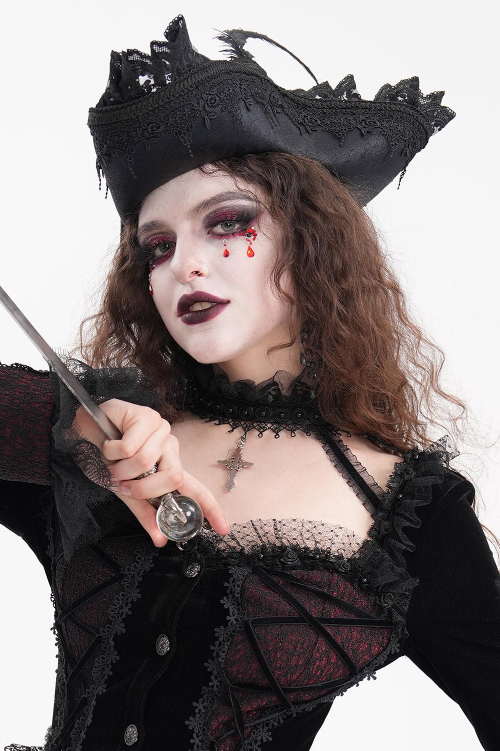 【一点物】 handmade pirate hat gothic New Steampunk Retro Pirate Hat Halloween Cosplay Triangula