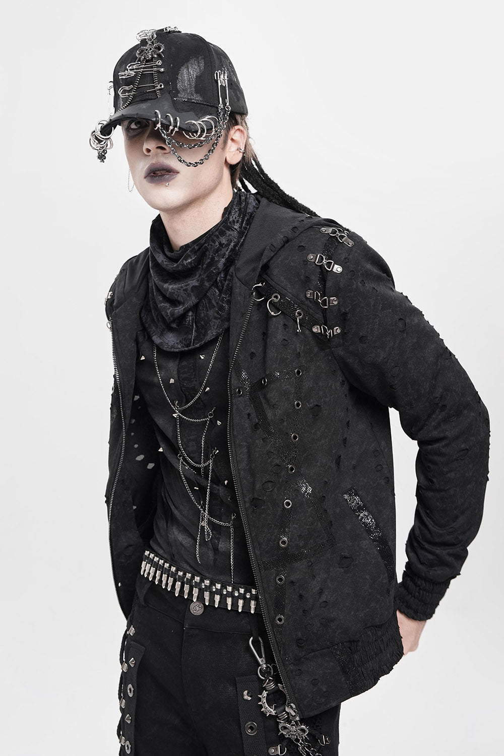 mens distressed  vegan leather tattered gothic hat