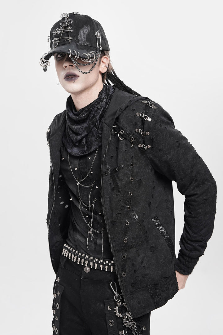 mens distressed  vegan leather tattered gothic hat