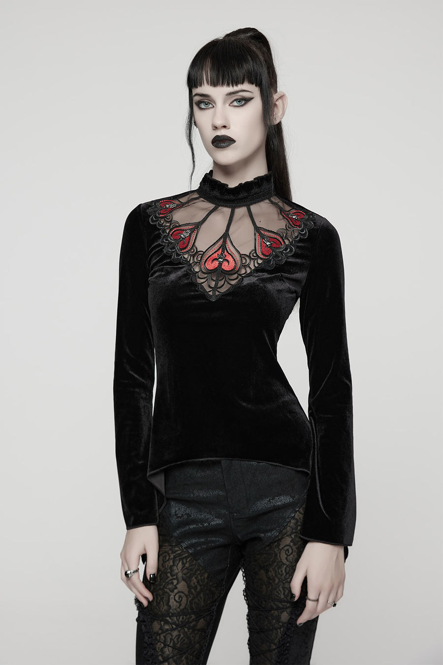 vintage goth flared long sleeve black velvet top