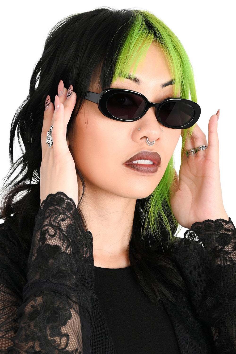 unisex gothic rocker vampire goth oval 90s vintage inspired sunglasses by foxblood