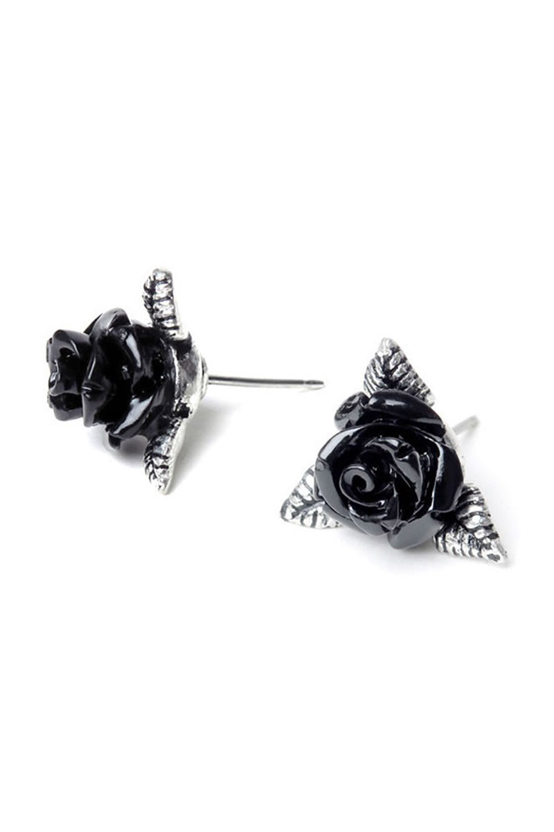 steampunk black rose stud earrings