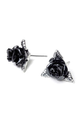 steampunk black rose stud earrings