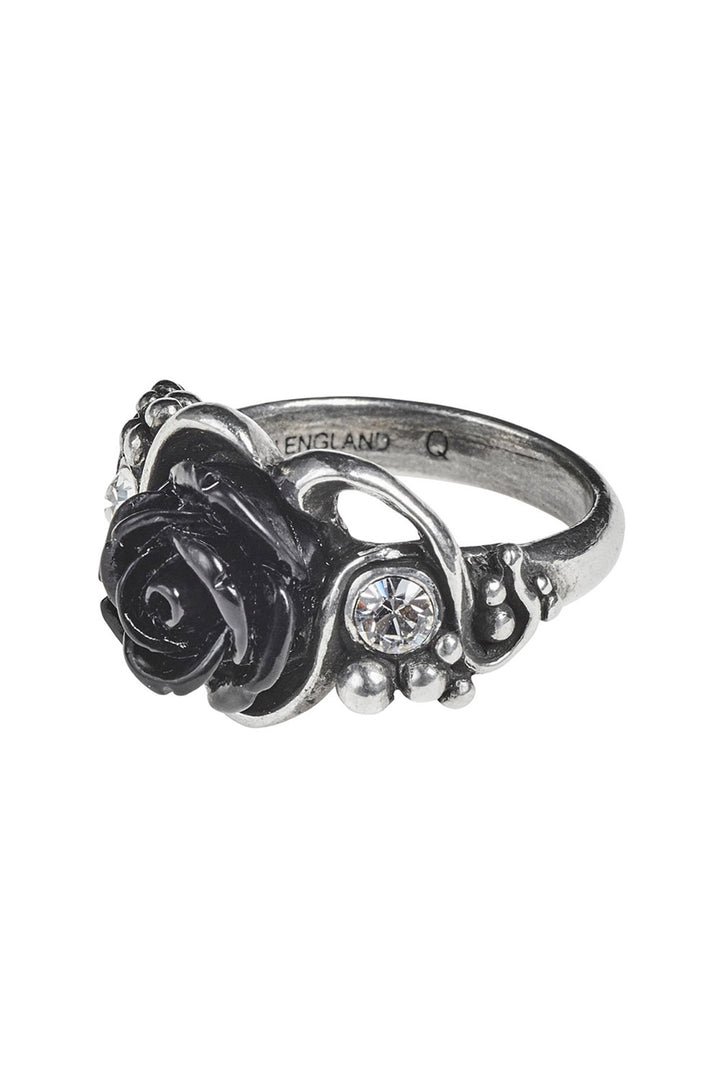 romantic goth black rose and vine ring