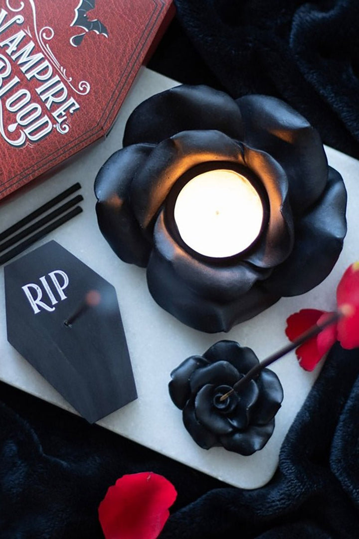 Black Rose Tealight Candle Holder - housewares - VampireFreaks - Something Different