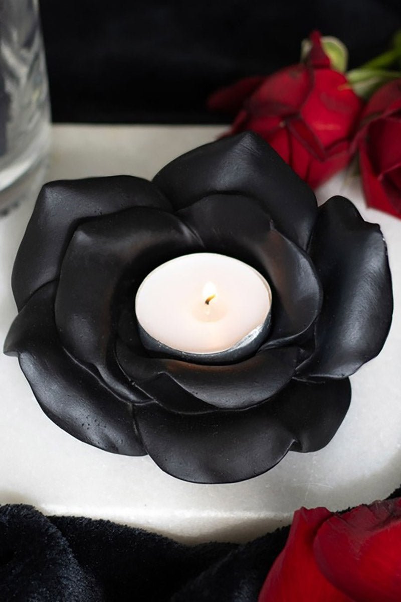 Black Rose Tealight Candle Holder - housewares - VampireFreaks - Something Different