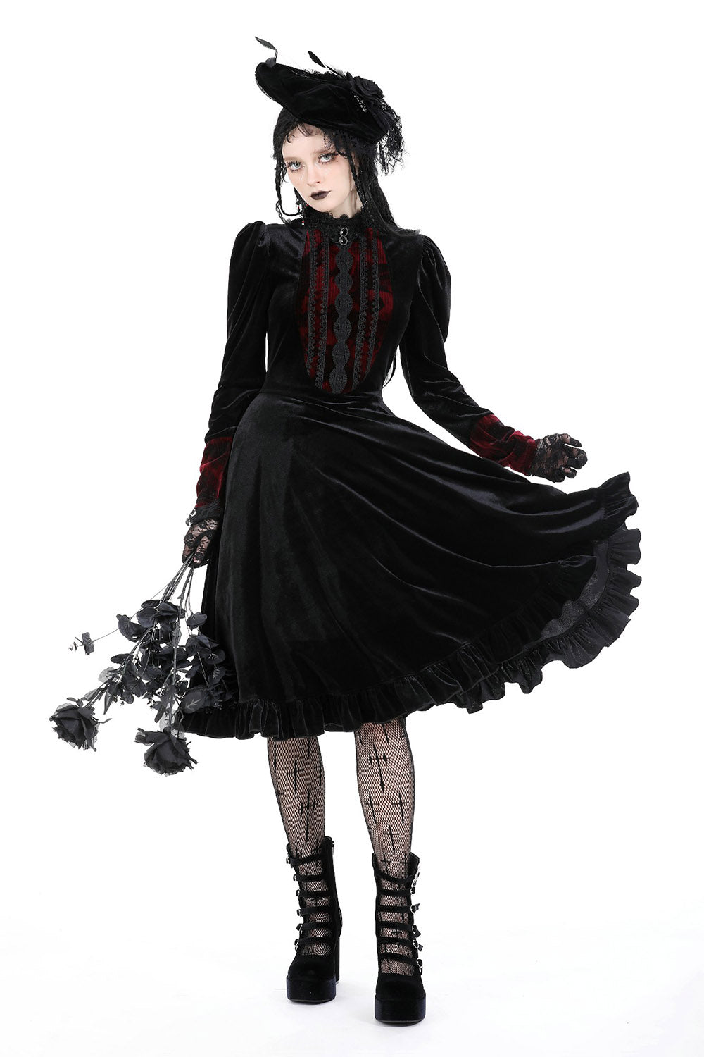 womens high waist gothic velvet dress