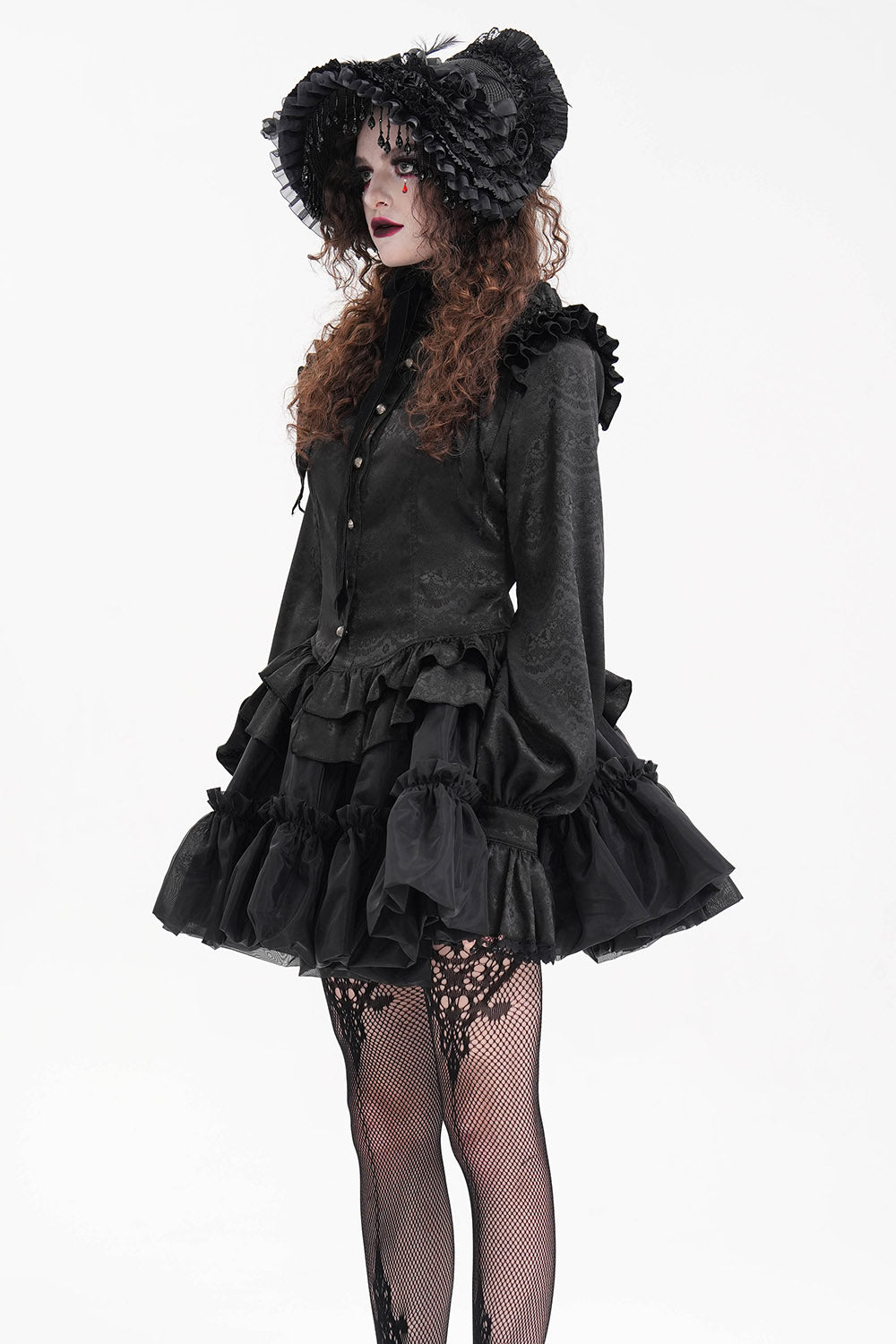 button-up puffed sleeve ruffled lace long sleeve Victorian shirt by devil fashion
