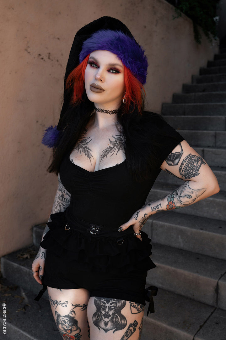 spooky black and purple santa claus hat