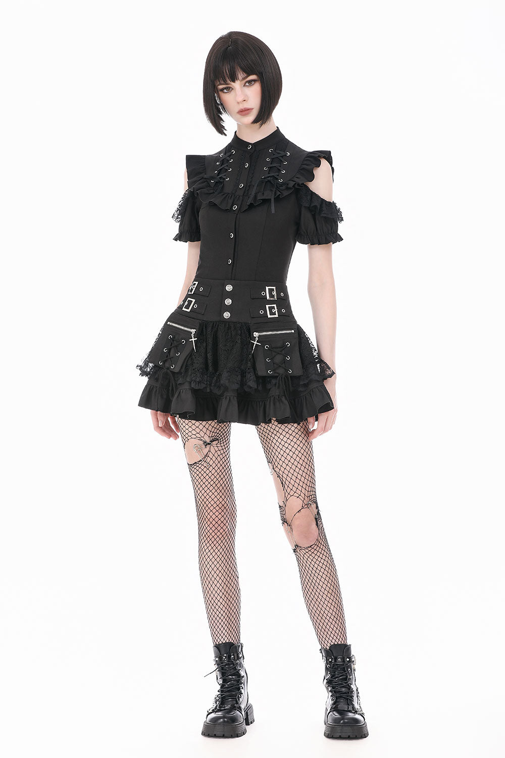 Goth fashion high waisted mini skirt with zippers