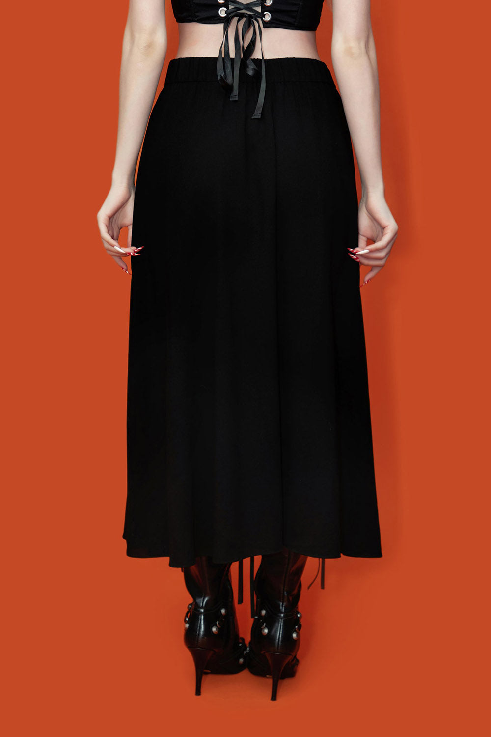 womens gothic black midi length skirt