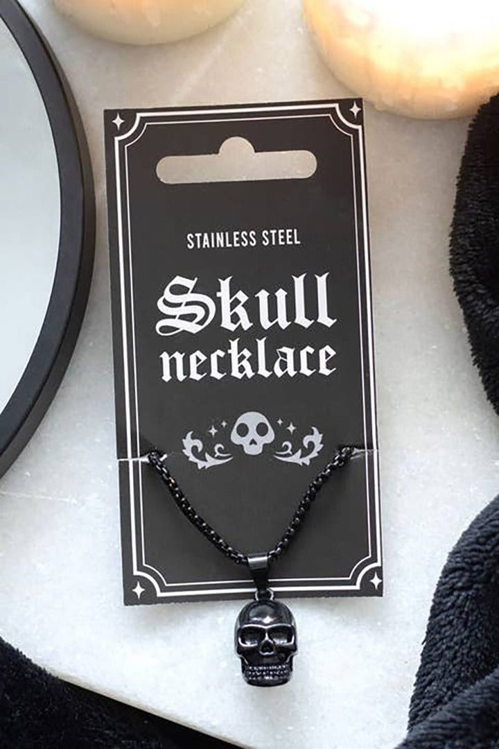 Black Stainless Steel Skull Necklace - jewelry - VampireFreaks - Something Different