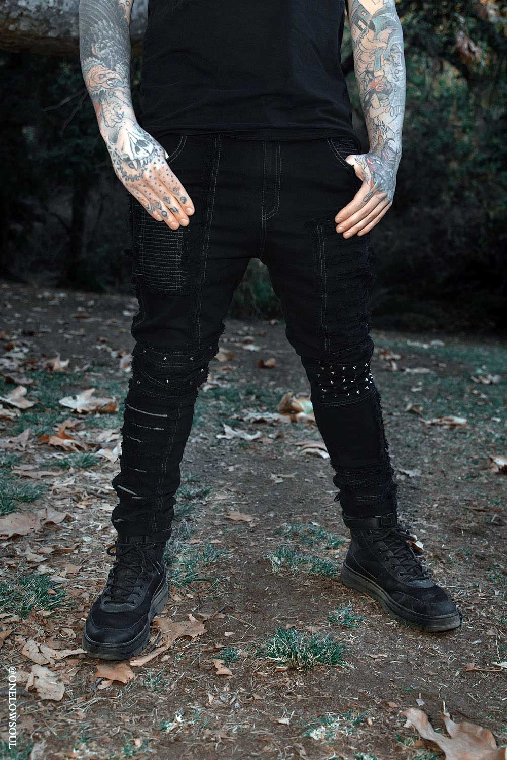 mens black distressed post-apocalyptic pants