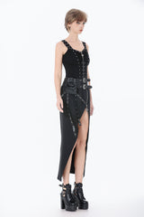 Punk fashion double strap womens top with lace