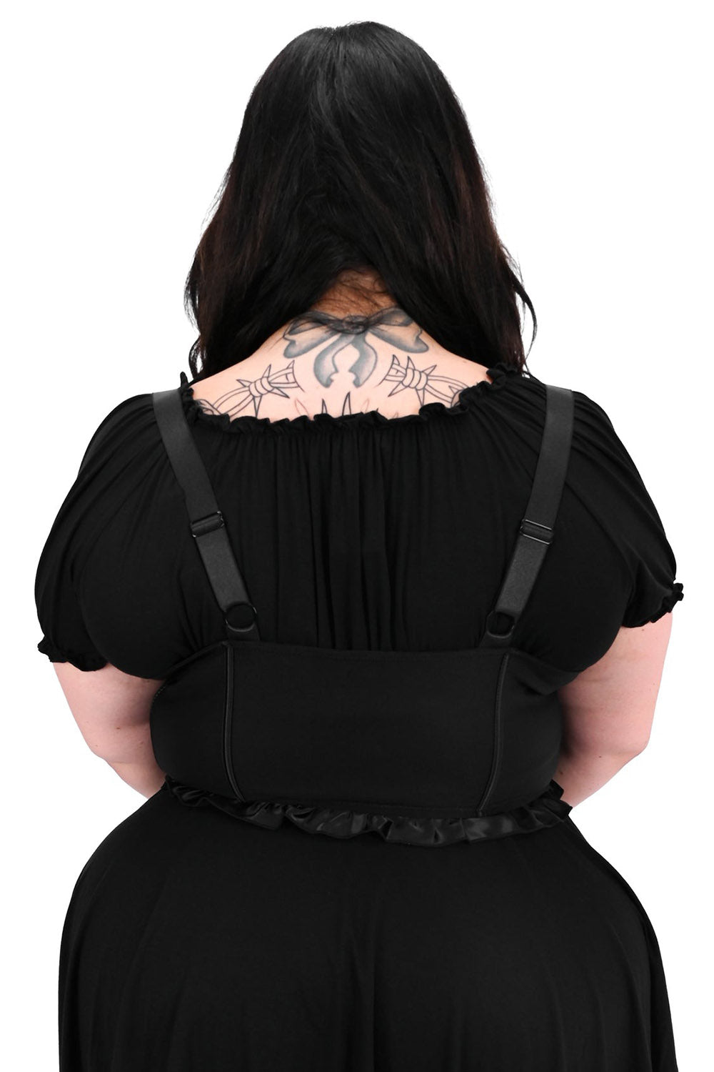 black lace-up satin ruffled ribbon corset belt