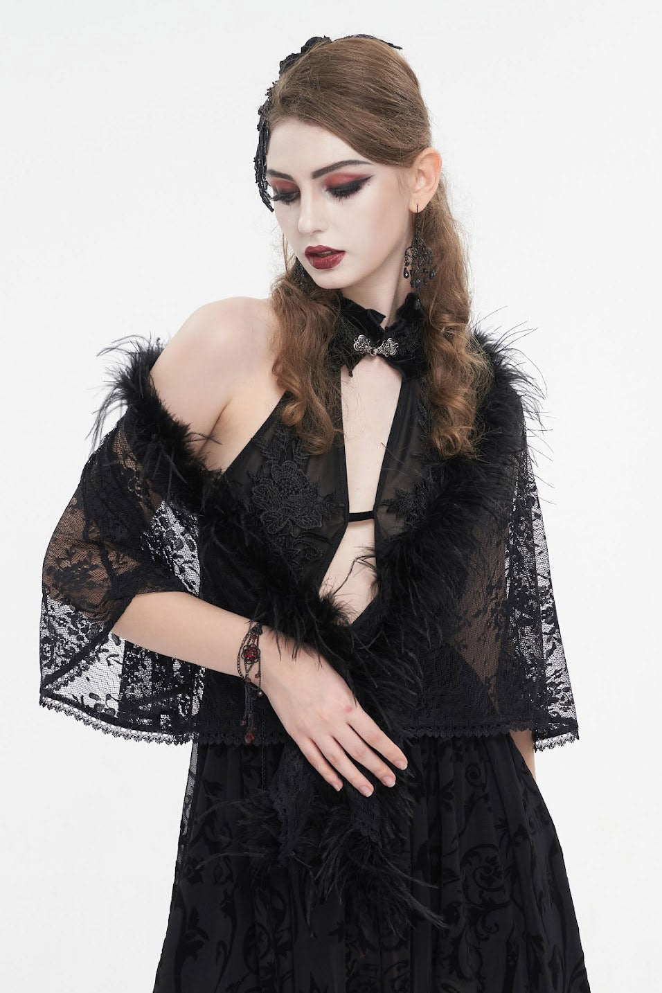 Black Vampress Lace Capelet - womens outerwear - VampireFreaks - Devil Fashion