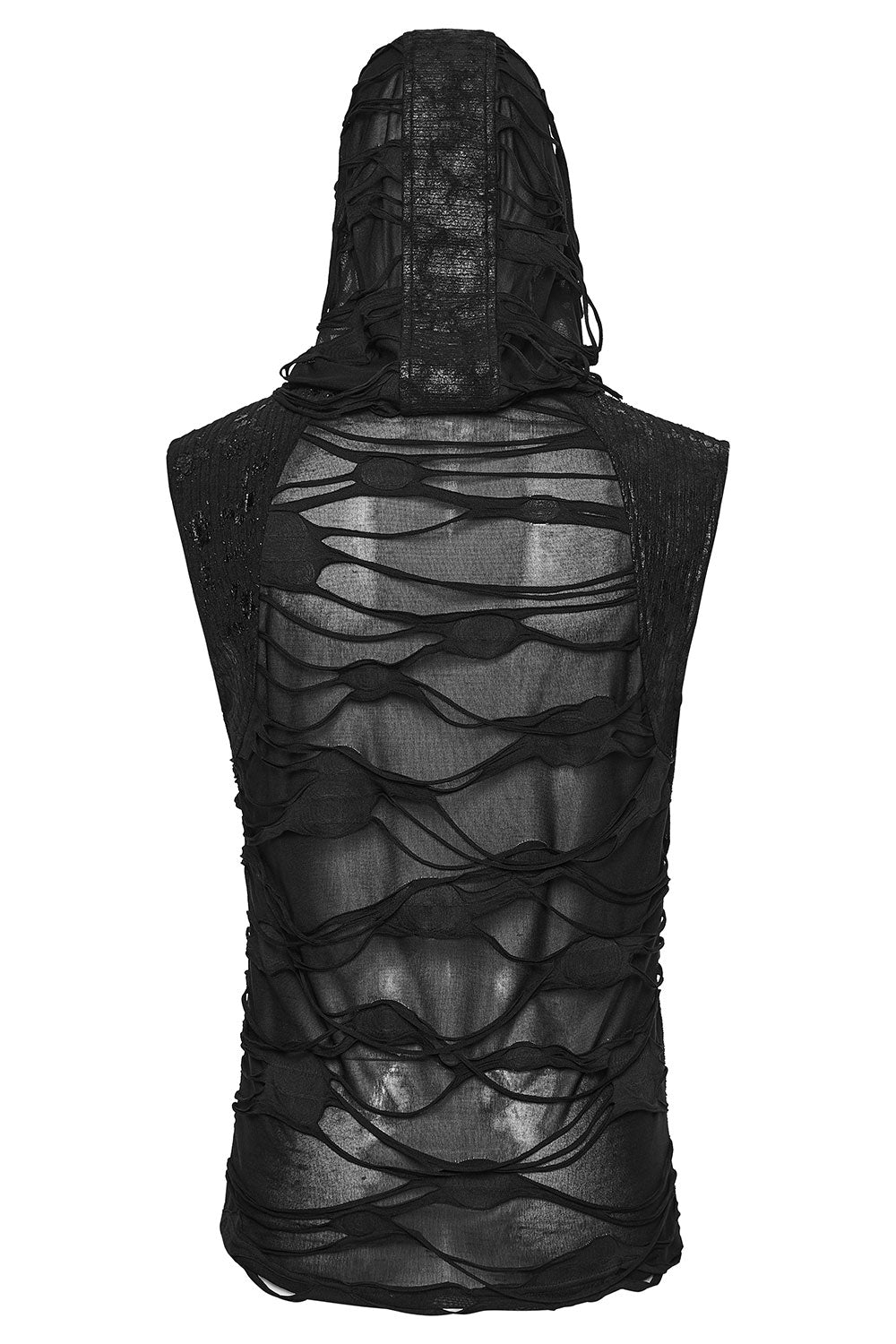 Punk Rave mens distressed black vest with angled front cut