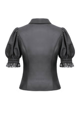 lace trim sleeve puffed short shoulder blouse
