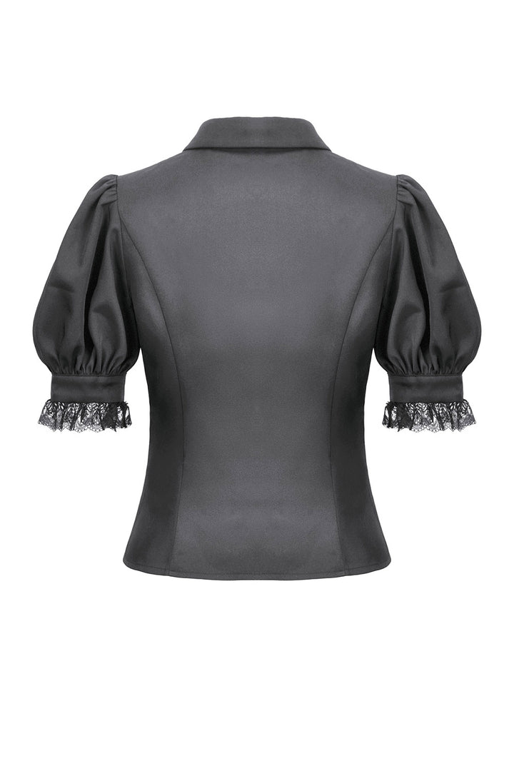 lace trim sleeve puffed short shoulder blouse