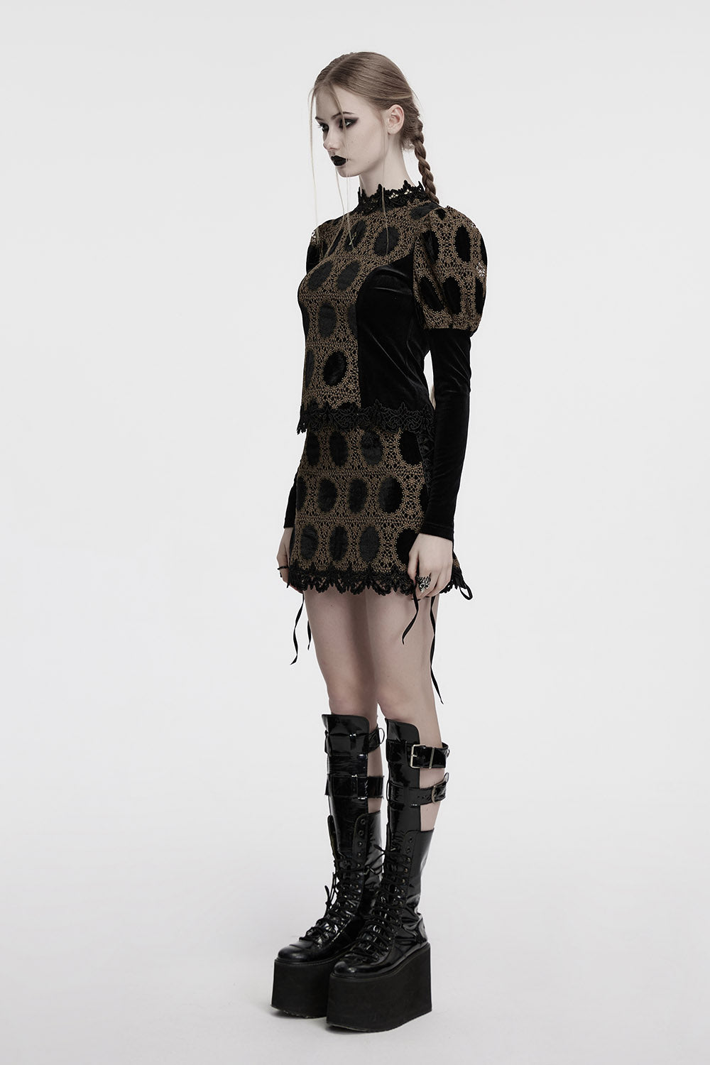 puff shoulder long sleeve lace top by punk rave 