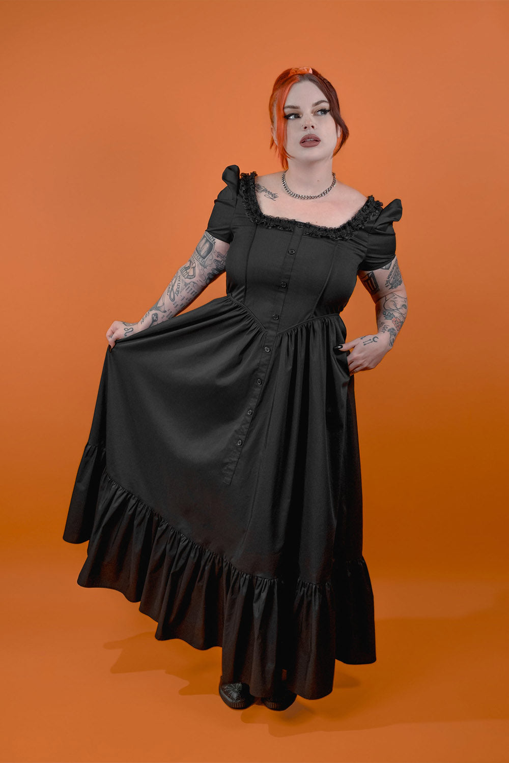 vintage goth black cotton long dress