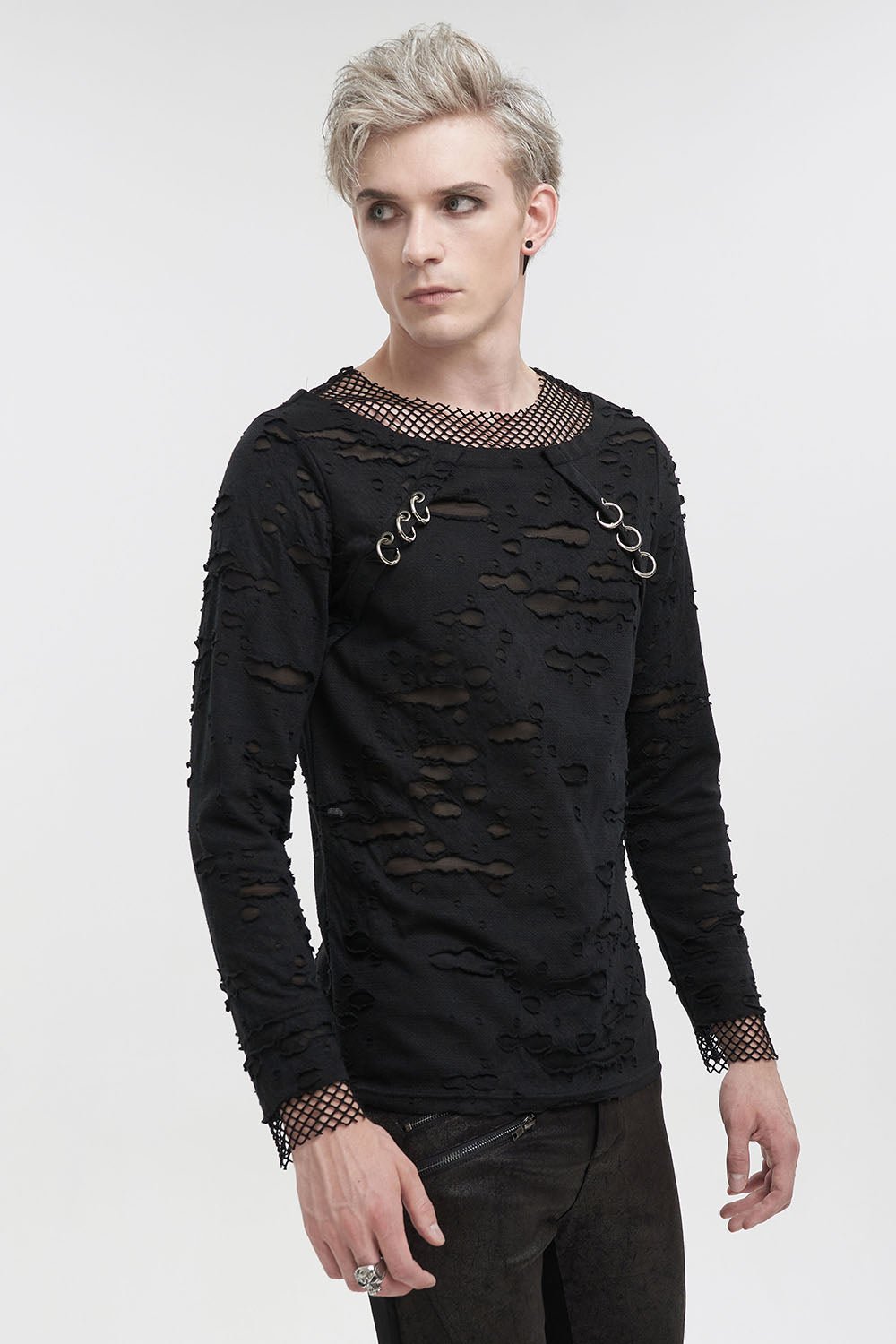 Black Whiskey Distressed Top - mens tops - VampireFreaks - Devil Fashion